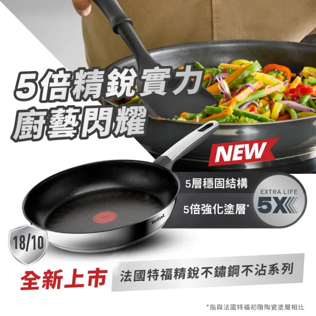 【Tefal 特福】精銳系列28cm不沾鍋平底鍋+玻璃蓋(不挑爐具、IH爐可用鍋)
