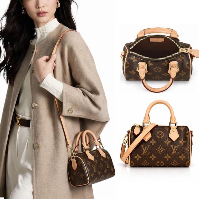 【Louis Vuitton 路易威登】M81085 經典 NANO SPEEDY帆布手提/斜背波士頓包(卡其)
