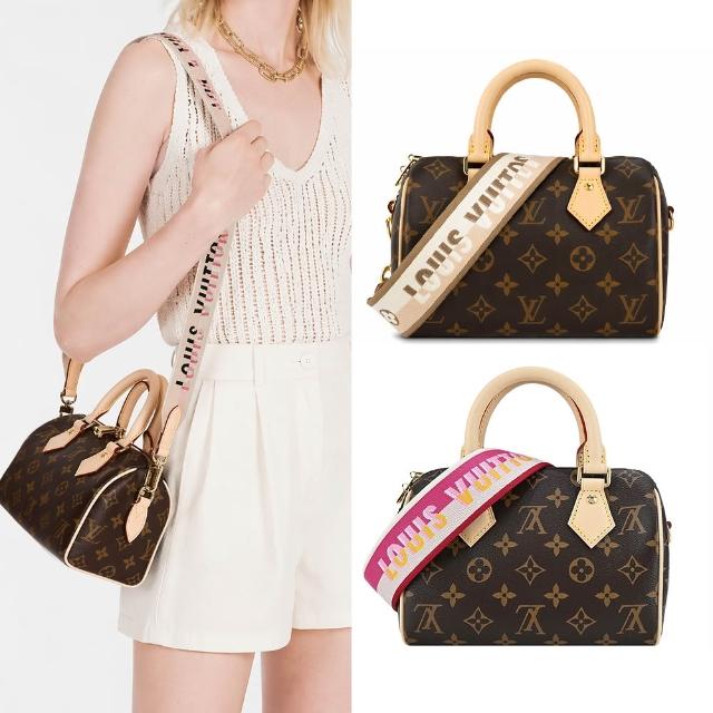 【Louis Vuitton 路易威登】M45948 經典SPEEDY BANDOULI☆RE 20帆布手提/斜背波士頓包(桃紅色)