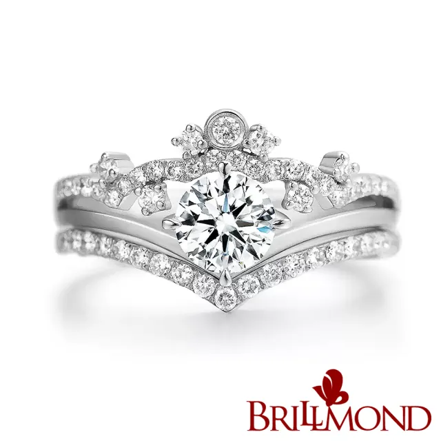 【BRILLMOND】GIA 1克拉 最白最頂D色 3EX NONE PT950鉑金 皇冠套戒(高規格天然鑽石)