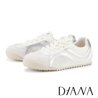 【DIANA】舒適造型線條異材質綁帶休閒鞋 米白