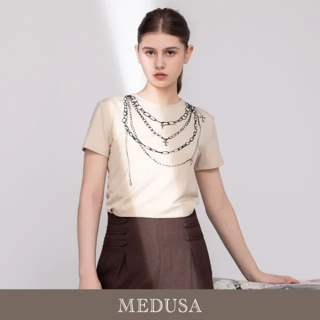 【MEDUSA 曼度莎】現貨-鍊條項鍊印花圓領短袖T恤 - 2色（M-XL）｜高級純棉  印花T恤 休閒上衣