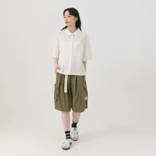 【gozo】MOMO獨家款★大口袋造型鬆緊工裝五分褲(深綠/黑色)