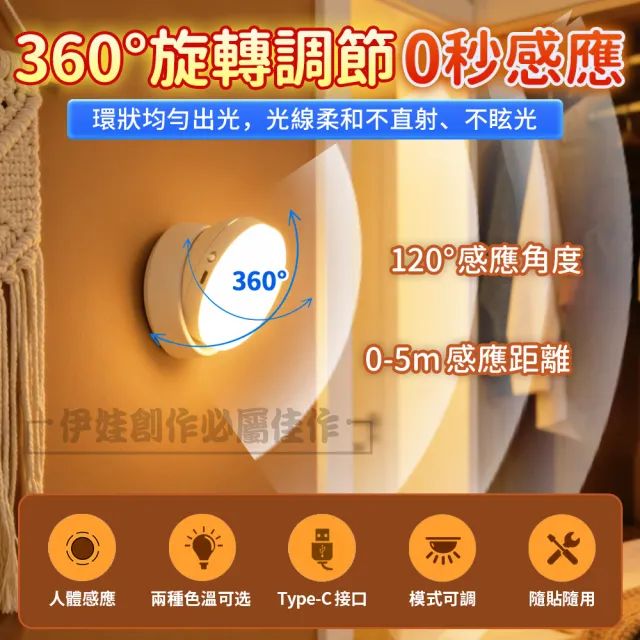 【IDREES 伊德萊斯】LED智能人體感應燈 磁吸感應燈 小夜燈 床頭燈 磁吸燈 LED感應燈