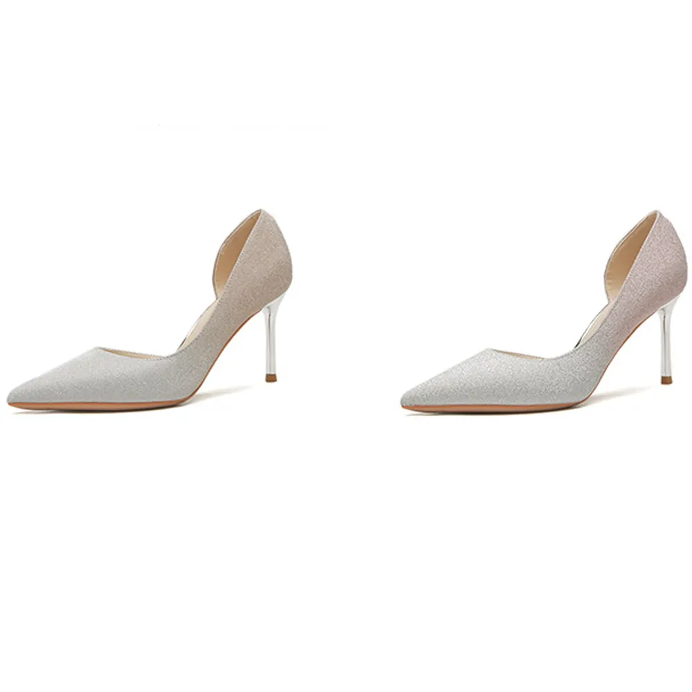 【Sp house】漸層春天亮片淺口尖頭細高跟鞋(2色可選)