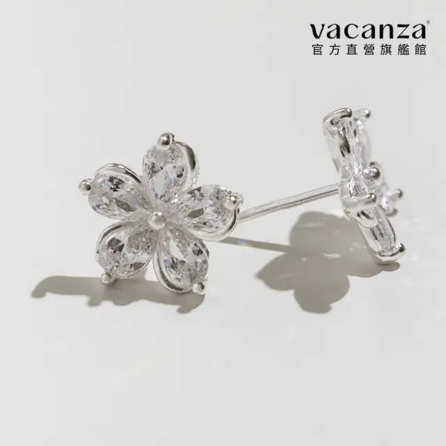 【vacanza】微鑲鋯石花瓣 925純銀飾品 純銀耳環(抗過敏 情人節禮物 生日禮物)
