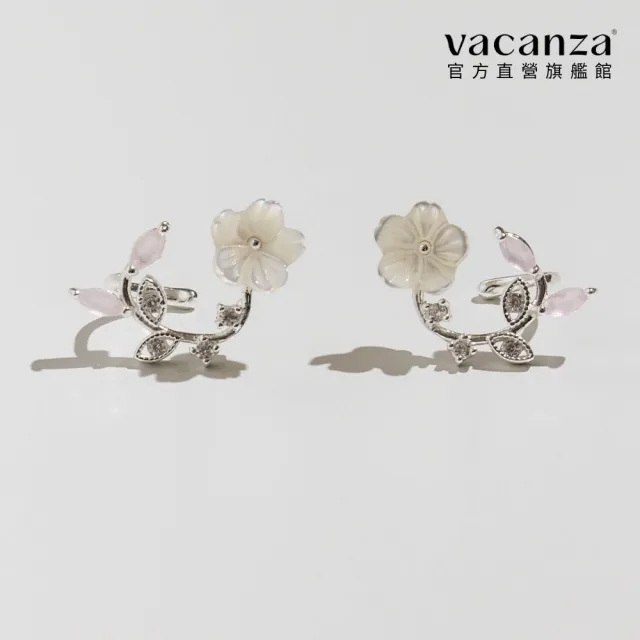 【vacanza】玫色櫻花圈 925純銀飾品 純銀夾式耳環 耳夾(抗過敏 情人節禮物 生日禮物)