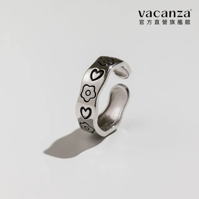【vacanza】漫畫愛心小花 925純銀飾品 純銀戒指(抗過敏 情人節禮物 生日禮物)