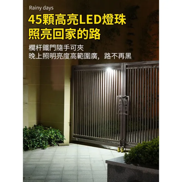 【ROYAL LIFE 皇室生活】可夾免釘太陽能高亮自動感應燈-升級中款45燈(太陽能夾燈/夾子壁燈/人體感應)