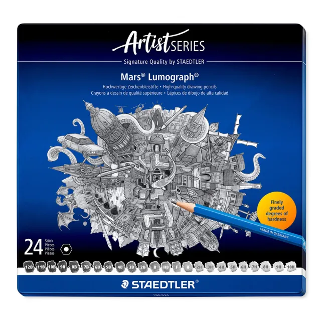 【STAEDTLER 施德樓】施德樓 頂級藍桿素描鉛筆-24入 鐵盒裝 MS100-G24
