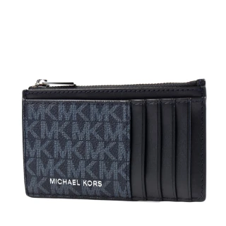 【Michael Kors】男款 緹花LOGO防刮證件/拉鍊零錢包-藍色