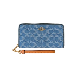 【COACH】手掛拉鍊長夾(丹寧藍/C LOGO緹花/布質)