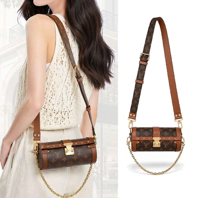 【Louis Vuitton 路易威登】M57835 Papillon Trunk 經典Monogram帆布拼接牛皮壓扣圓筒水桶/兩用包(咖啡)