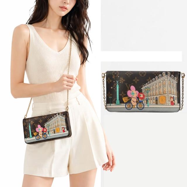 LV LOUIS VUITTON路易威登 M81545 經典 FÉLICIE POCHETTE 吉祥物凡登廣場柱印花帆布斜背包 款式為 Louis Vuitton 經典 FÉLICIE POCHETTE 吉祥物設計,以巴黎凡登廣場柱為主題的印花帆布製成,展現歐系經典時尚風格。輕巧實用的斜揹包,適合日常出勤或晚宴場合,精緻工藝與高雅質感完美結合,限量版設計更添收藏價值。