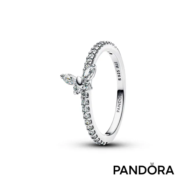 【Pandora 潘多拉】璀璨蝶舞戒指-白