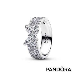 【Pandora 潘多拉】璀璨蝶舞寬版戒指