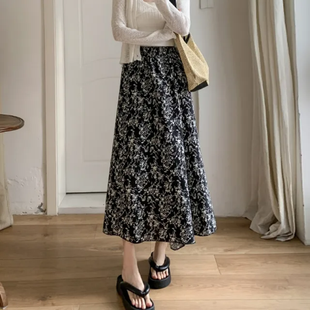 【巴黎精品】現貨限搶 女半身裙長裙A字裙蛋糕裙大碼洋裝休閒大尺碼女裝(復古碎花A字傘裙2色m1aa11)4.22