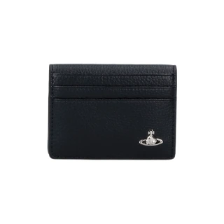【Vivienne Westwood】春夏新款 品牌LOGO 荔紋皮革雙摺卡夾 (黑色)