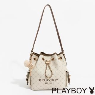 【PLAYBOY】水桶包附長短背帶 Bunny Lattice系列 - 咖啡色