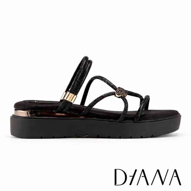 【DIANA】質感超纖厚底閃鑽繞帶涼鞋 黑色