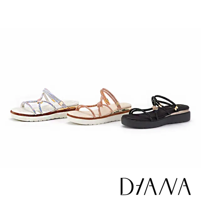 【DIANA】質感超纖厚底閃鑽繞帶涼鞋 黑色