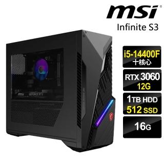 【MSI 微星】i5 RTX3060十核電競電腦(MAG Infinite S3/i5-14400F/16G/1TB+512G SSD/RTX3060-12G/W11P)