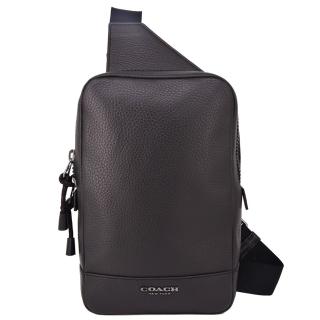 【COACH】紳士風 男士 立體馬車LOGO 荔枝紋皮革 胸包 腳踏車包 單肩包(經典黑)