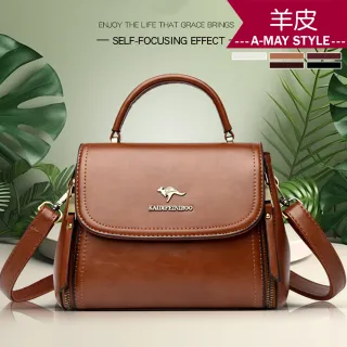 【Amay Style 艾美時尚】女包 真皮包 斜肩包 極簡復古羊皮LOGO手提肩背方包(5色.預購)