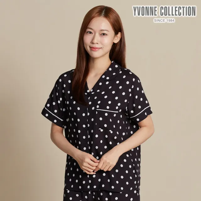 【YVONNE 以旺傢飾】圓點印花短袖襯衫-黑