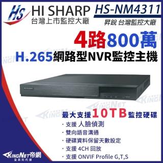 【HI SHARP 昇銳電子】HS-NM4311 H.265 800萬 4路 監控主機 雙向語音 NVR 網路型錄影主機 帝網KingNet