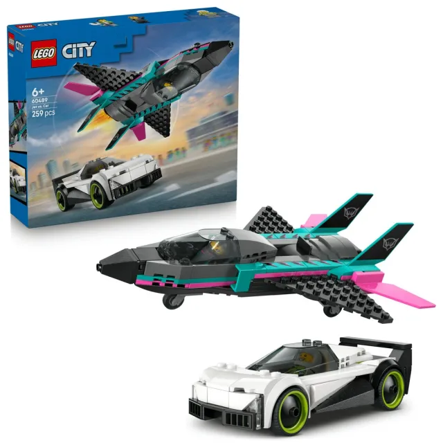 【LEGO 樂高】城市系列 60489 噴射機 vs. 汽車(玩具車 創意力遊戲 積木 兒童玩具)