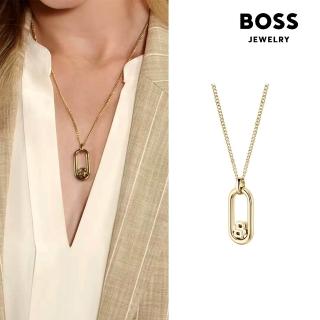 【BOSS】Double B Swing 不鏽鋼橢圓吊墜項鍊-金色 1580627