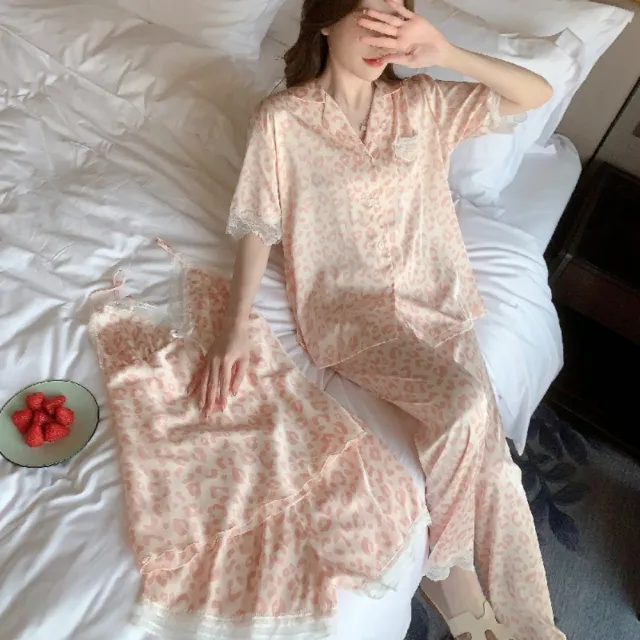 【米蘭精品】現貨限搶 女絲質居家睡衣套裝緞面上衣絲綢冰絲睡衣涼爽薄款短袖睡衣睡褲(背心短褲長褲t1kl40)