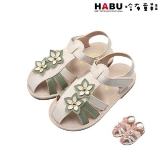【HABU 哈布童鞋】涼鞋 羅馬鞋 涼拖鞋 氣質 小花 護趾 包趾涼鞋 平底涼鞋 公主涼鞋 2300-GN