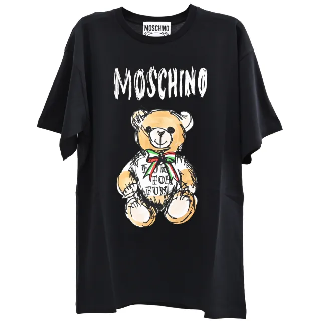 【MOSCHINO】經典滿版小熊燙印插畫棉質短T恤(黑)