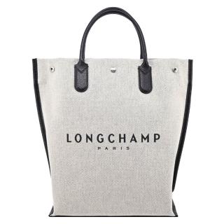 【LONGCHAMP】ROSEAU系列帆布LOGO字母托特包(中/帆布白)