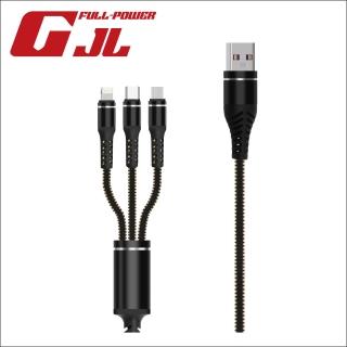 GJL極力 USB to Lightning + Type-C + Micro USB 三合一編織充電線 傳輸線 1.2M 黑色