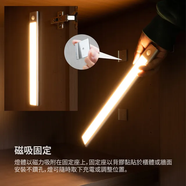 【太星電工】LED人體感應櫥櫃燈20CM 超薄 磁吸安裝 USB充電 三色光 -2入(智能感應/櫥櫃條燈/樓梯燈)WDH020