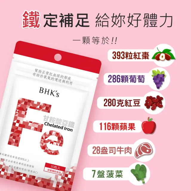 【BHK’s】甘胺酸亞鐵錠 6袋(30粒/袋)