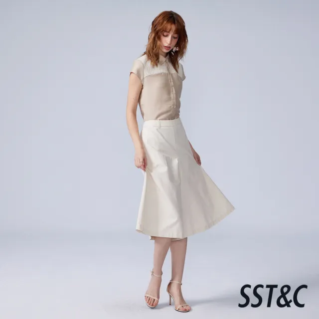 【SST&C】女裝_淺卡其壓折拼接小蓋袖上著82126306015(新品精選65折)