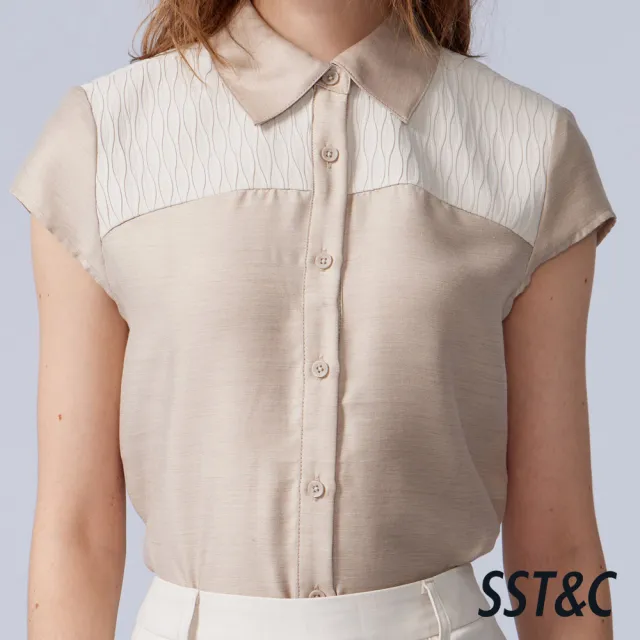 【SST&C】女裝_淺卡其壓折拼接小蓋袖上著82126306015(新品精選65折)