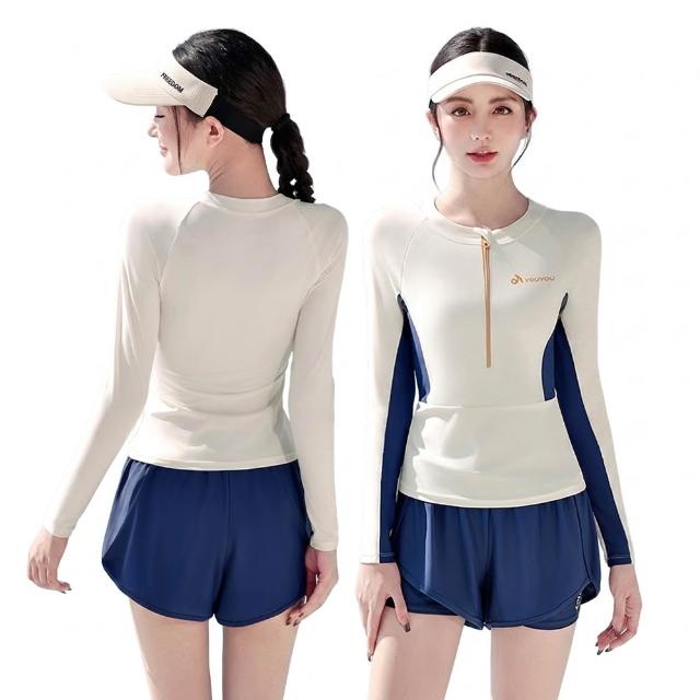 【Sumfun】速乾長袖分體泳衣 女款 防走光兩件式泳裝 潛水衣 拉鏈衝浪衣 運動遊泳衣 成人泳衣 泳褲