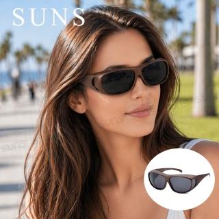 【SUNS】台灣製偏光太陽眼鏡 包覆式太陽眼鏡 霧茶框 抗UV400/可套鏡(防眩光/遮陽/眼鏡族首選)