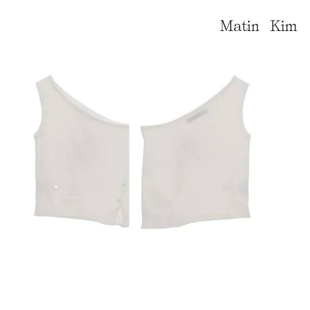 【MATIN KIM】官方旗艦 側開衩設計單肩針織上衣(多款任選)