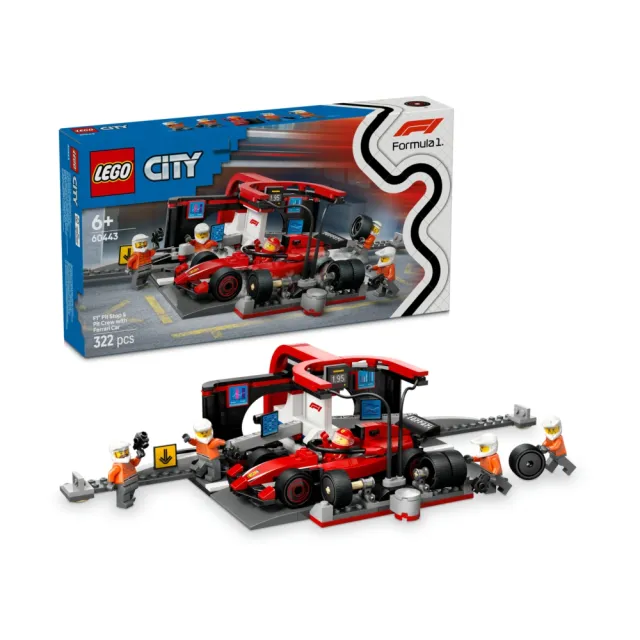 【LEGO 樂高】城市系列 60443 F1維修站、維修人員和 Ferrari 汽車(Formula1 法拉利 賽車玩具 兒童玩具)