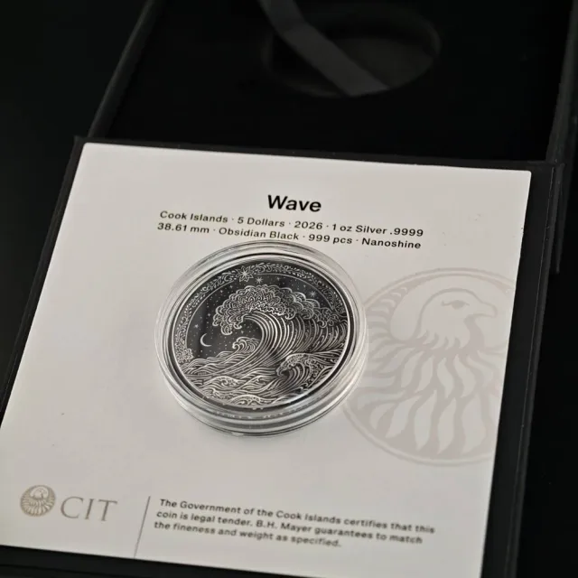(行闊國際)  庫克群島 銀幣1盎司 海浪 黑曜石黑  精鑄99.99% 銀幣