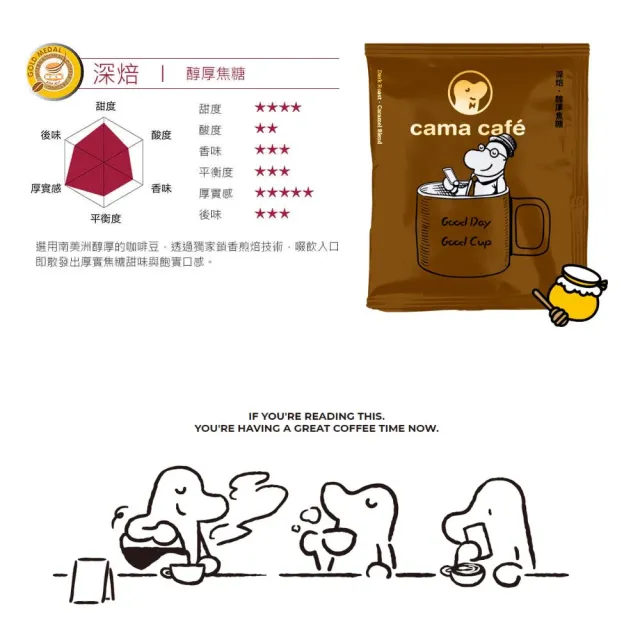 【cama cafe】鎖香煎焙濾掛咖啡30入禮盒2盒組-淺焙柑橘花蜜/中焙香醇堅果/深焙醇厚焦糖(8gx10入/盒 共60入)
