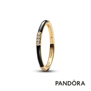 【Pandora 潘多拉】黑色琺瑯寶石戒指