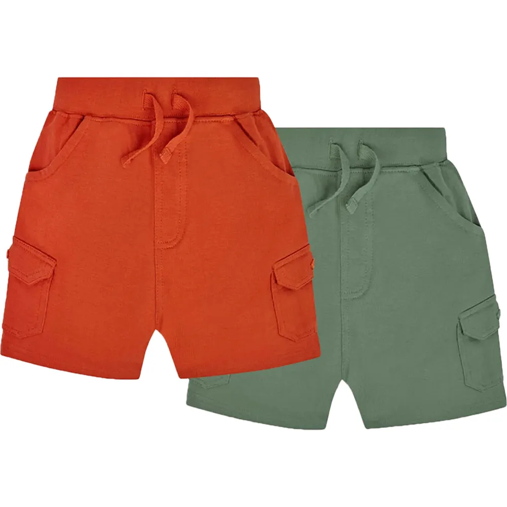 【JoJo Maman BeBe】幼童裝 男童 綁繩短褲 工裝短褲 100%純棉 2入組_橘綠(JJH9593R)