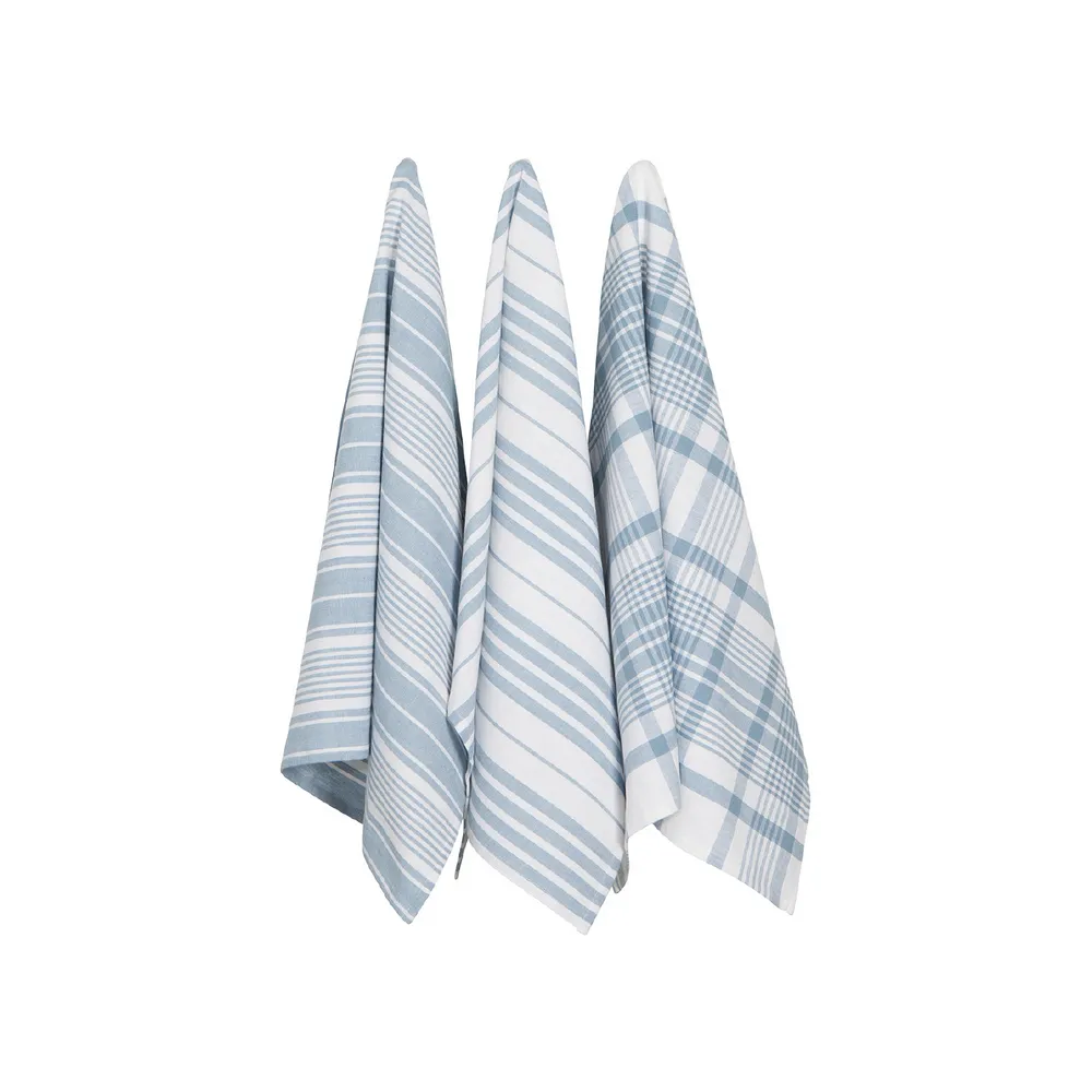 【NOW】美國 Jumbo純棉擦拭布3入 水藍格紋91x61cm / 廚房抹布 清潔布 擦拭布 茶巾